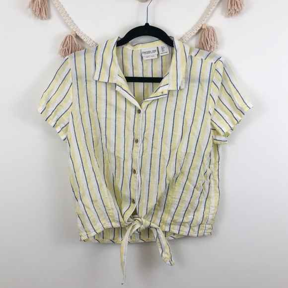Rachel Zoe Tops - Rachel Zoe Yellow Striped Button Up Tie Front Top